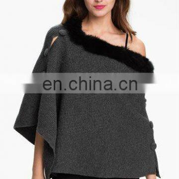 100% genuine rabbit fur trim shawl/quality supplier+OEM+ODM