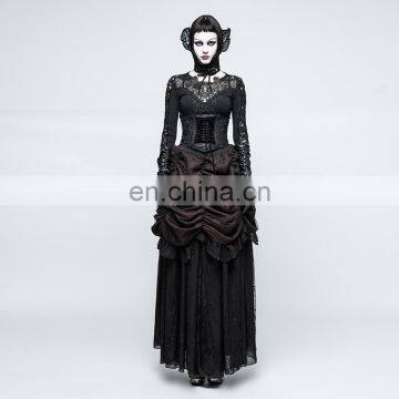 Punk Rave gothic black long draped skirt Q-332