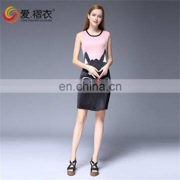 Fashion Wommen Clothes Pleated Cartoon Printed Sleeveless Round Neck Dress photo-5
