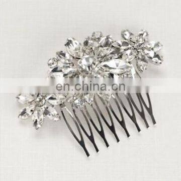 Antique Silver Clear Crystal & Diamond White Pearl Clip Bridal Hair Comb