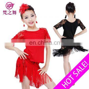 Hot sale high lace tassel 3pcs children latin dance top and scarf suit with size S M L XL ET-097