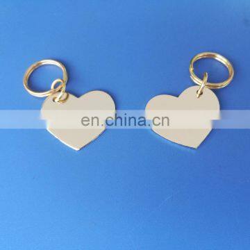 silver finish tone heart shape metal pendant tags with custom logo engraved