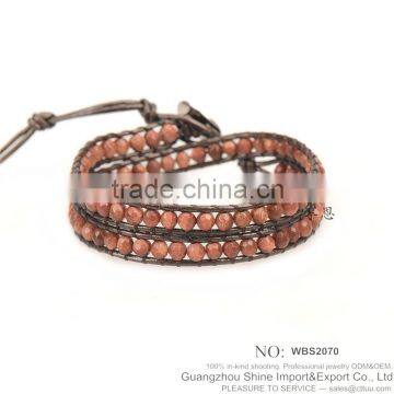 WBS2070 New handmade custom design seed bead bracelets round bead leather bracelet