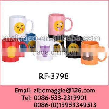 Hot Sale Smile Face Print Colored Promotional Porcelain Coffee Mugs Made in China