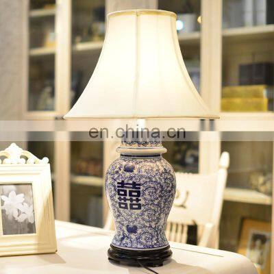 Chinese traditional blue white porcelain ginger jar table lamps for bedroom