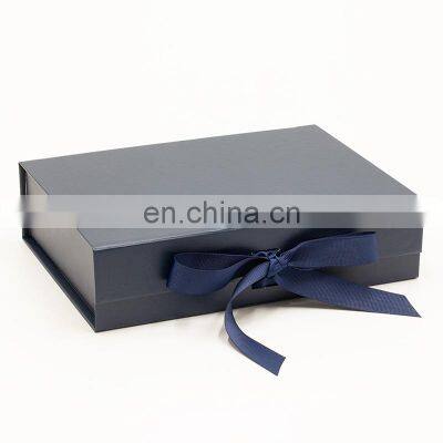 Bulk stock fast delivery navy blue shallow magnetic lid retail gift packaging box