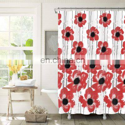 New flower design waterproof polyester shower curtain