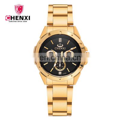 CHENXI 019A Classic Stainless Steel Golden Couple Watch Movementg Quartz Lover Chrono Wrist Watches Men Women