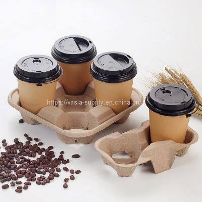 Biodegradable Disposable 4-Cup Paper Moulded Pulp Drink Tray paper pulp cup holder tray
