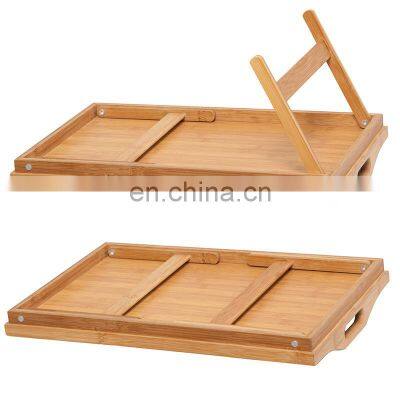 Custom Modern Handmade Wooden Tray For Bed Floating Bamboo Breakfast Food Serving Tray With Folding Legs