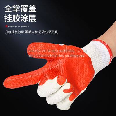 White cotton working gloves with orange coated rubber Hand Safety Gloves