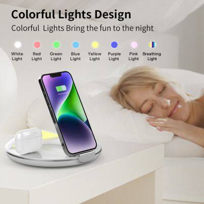 Shenzhen Luxury Led Night Light Foldable Portable 15W Fast Charging 4 In 1 Wireless Phone Charger For Apple photo-5