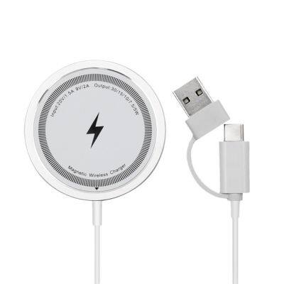 15W Magnetic Wireless Charger with TYPE-C and USB Cables Strong Magnetic Suction for Automatic Attachment