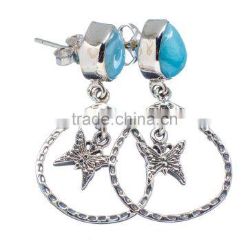 LARIMAR EARRING ,925 sterling silver jewelry wholesale,WHOLESALE SILVER JEWELRY,SILVER EXPORTER,SILVER JEWELRY FROM INDIA