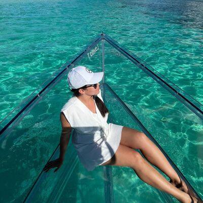 LIMELIGHT Polycarbonate Material Crystal Clear Boat With Outboard Engine and Canopy for Island Rental Business