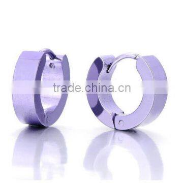 Pair Stainless Steel Blue Huggie Hinged Hoop Earrings Unisex Men Women