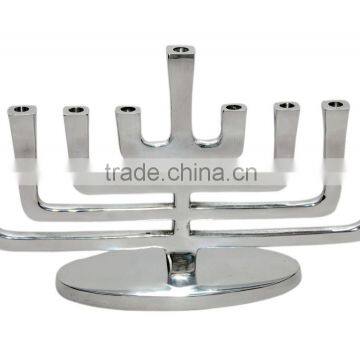 Jewish silver modern menorah candlestick holder with shiny finish and enamel finish