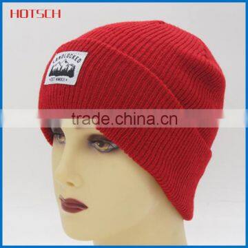 fashion 100% acrylic red knit winter hats with logo