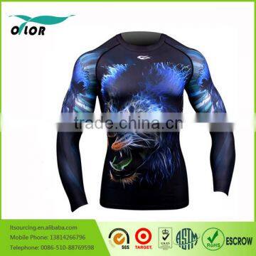 digital printing Men's Long Sleeve Running Fitness Workout Compression Base Layer Shirt