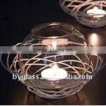 clear mouth blown oval candle holder borosilciate glass