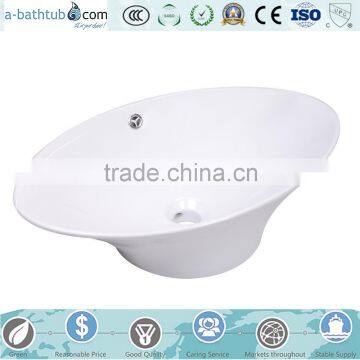 Artistic Oval Bathroom Ceramic Vessel Sink White Porcelain Sink Basin With Free Drain