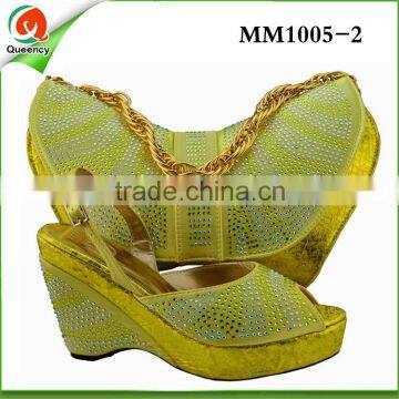 MM1005-2 Crescent gold color shoes matching bag for women evening party