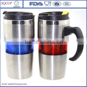 Eco-friendly Stainless steel 16 oz coffee thermos travel mug with handle