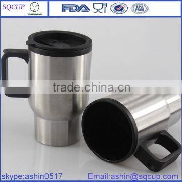 hot selling stainless steel and plastic travel car auto mug with handle and lid