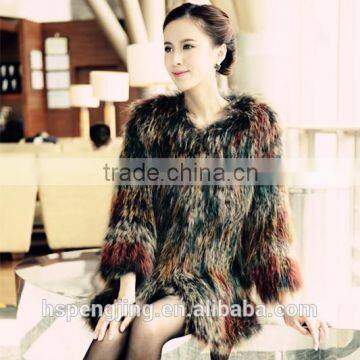 2015 winter dyed multi colored fur coat in 100% real raccoon fur