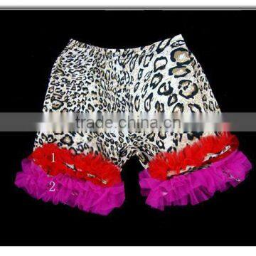 2013 New arrival ! wholesale leopard printed cotton short with chiffon ruffle for baby