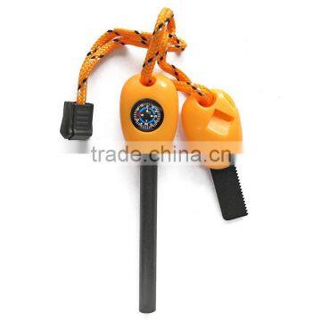 Emergency rescue magnesium fire starter with compass and whistle
