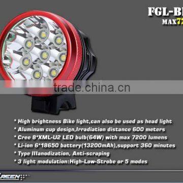 rechargeable 13200mah high power 8 xm-l t6 led bicycle lamp