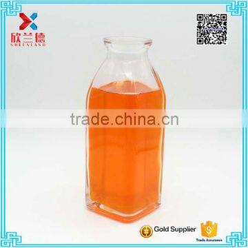 300ml square milk glass beverage juice bottle with crimp neck