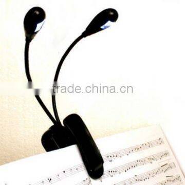 Black Clip on 2 Dual Arms 2LEDs Fleible Book Music Stand Light Lamp for Pianos/Ebook Reading(Powered By 3 * AAA Batteries)