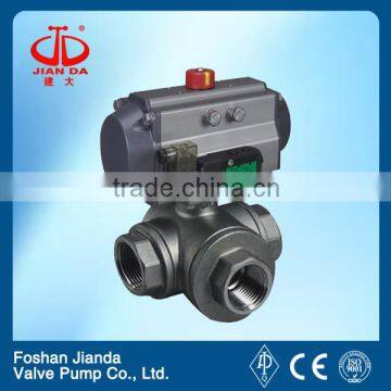 3'' threaded casting steel pneumatic tee ball valve