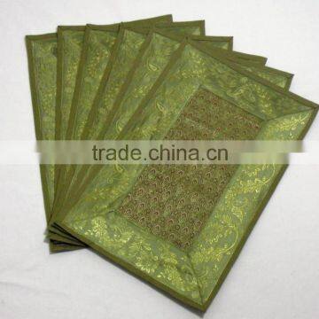 Indian Silk Table Runner With 6 Place Mats & 6 Coaster in Green Color Size 16*62 photo-2
