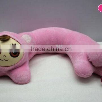 Light pink soft human face U shape pillow