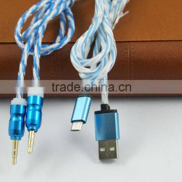 Charger Set cable audio 3.5mm AUX Cable +Colorful PVC braided USB Cable for iPhone