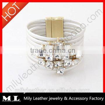 2014 Wholesale Leather rhinestone bracelet China Top 10 Fashion Jewelry Manufacture with supreme quality MLB 003