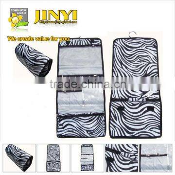 Nice design zebra stripes pattern foldable men hanging toiletry bag