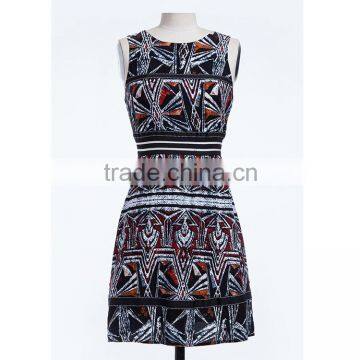 2016 Latest Designs One Piece Sleeveless O-neck Printed Slim Fit Casual Vintage Dress photo-4