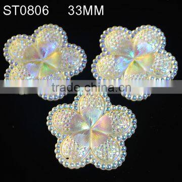 33mm flower flatback resin rhinestone Gemstone, Flat with a hole welry Accessories