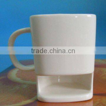 240cc high quality porcelian coffee mug with biscuit holder