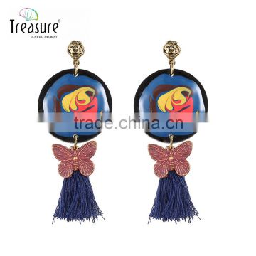 Fashion jewelry blue tassel mix color painting ethnic earrings jewelry for girl