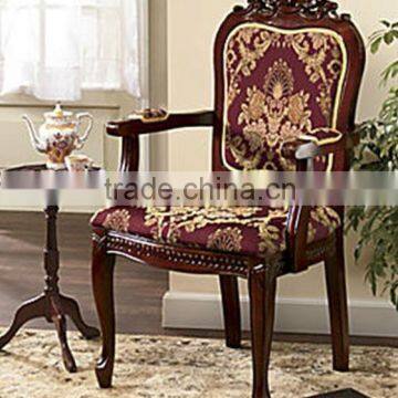 Stocking Solid wood hand carved pattern arm chair,antique style accent chair with fabric cushion