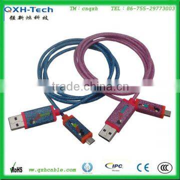 Custom glowing cable for mobilephone EL wire data cable