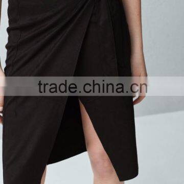Custom Slit With Buckle Women Black Faux Suede Wrap Skirt