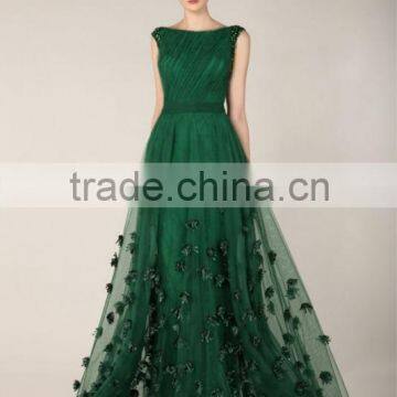 Elegant A-line Green Flower Tulle Formal Evening Dress (EVFA-1148)