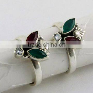 Be Better Red Onyx_Green Onyx_White CZ 925 Sterling Silver Toe Ring, Online Silver Jewelry, Unique Silver Jewelry photo-5