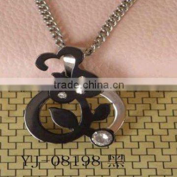 TC68 Black Plating Stainless Steel Crystal Heart Pendant